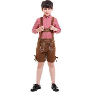 Kind Oktoberfest Kostuum Beierse Duitse Lederhosen Bier Festival Outfit Cosplay Bretels Shorts Top Hoed Set Voor Kinderen Jongens