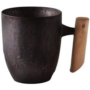 Chinese Stijl Vintage Keramische Mok Koffie Roest Glazuur Thee Melk Bier Mok Met Houten Handvat Water Cup Mok Thuis kantoor Drinkware