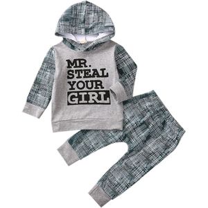 Focusnorm 0-24M Baby Kids Baby Jongens Kleding Sets Brief Print Lange Mouwen Hooded Tops Broek 2 kleuren