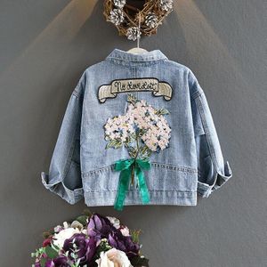 Baby Meisje Denim Jasje Bloemen Denim Kleding Denim Jasje Herfst Terug Geborduurde Denim Kleding Losse Jas Meisje Jas