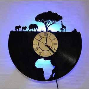 Vinyl Wandklok-Led Kleurrijke Verlichting Klok-Afrikaanse Olifant Wandklok-Stille Non Tikkende Batterij Operated Muur klok