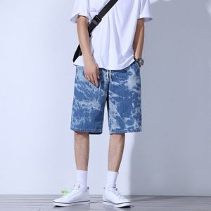 Hip-Hop Tie-Geverfd Denim Shorts Mannen Trekkoord Big Size Mannen Losse Rechte Ademend Katoen korte Jean Homme