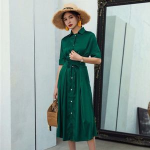 Vgh Koreaanse Elegante Tuniek Jurk Voor Vrouwen Revers Half Mouwen Minimalistische Midi Casual Jurken Vrouwelijke Kleding Mode Tij
