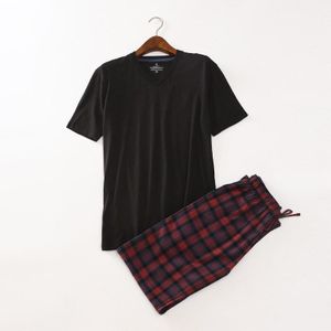 Lente Plaid Pyjama Mannen Casual Comfortabele Pyjama Sets Mannelijke 100% Katoen Nachtkleding Pak Mannen Korte Mouw T-shirt & broek