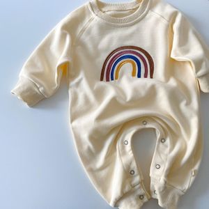 5166 Pasgeboren Baby Meisje Jongen Borduurwerk Regenboog Kleren Lange Mouw Top Bodysuit 0-24M Baby Jumpsuit Kids Outfits