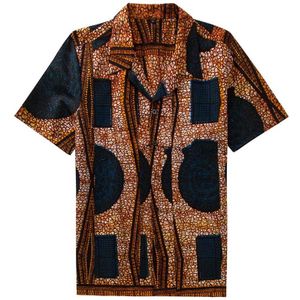 Afrikaanse Shirt Mannelijke Blouse Mannen Hawaiian Shirt Casual Button-Down Korte Mouw Mannen Jurk Met Zakken Big Size Shirts mannen Shirts