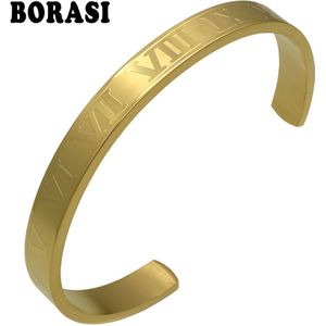 Heet Verkoop Titanium Rvs Bangle Romeinse Cijfers Gouden Kleur Manchet Armbanden Love Letter Armband Mannen Vrouwen Open Bangles