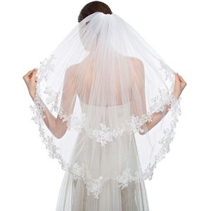 Wedding Veil 2T Twee-Tier Elleboog Veils Lace Applique Edge Met Kam Velo Para Novia Bruiloft Sluiers voor Bruid