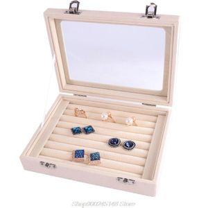 Fluwelen Glas Ring Oorbel Sieraden Display Organizer Box Lade Houder Storage Case Draagbare Sieraden Doos Opbergdoos Rits Juweliers