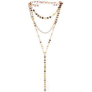 Rvs Sexy Multilayer Pailletten Ketting Tasse Crystal Hanger Ketting Voor Vrouw Y Vorm Disc Choker Ketting