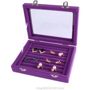 Fluwelen Glas Ring Oorbel Sieraden Display Organizer Box Lade Houder Storage Case Draagbare Sieraden Doos Opbergdoos Rits Juweliers
