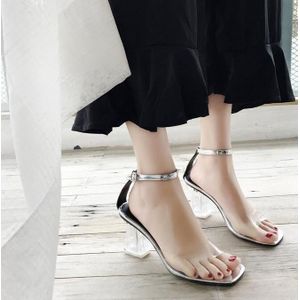 Zomer Jelly Sandalen Open Tenen Hoge Hakken Vrouwen Transparante Cover Hak Gesp Sandalen Pumps Maat 35-39 zapatos Mujer