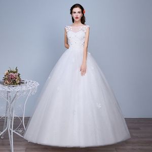 Witte Trouwjurken Baljurk O-hals Mouwloze Applicaties Kralen Lace Up Tulle See-Through Formele Bruid Toga Vestido De noiva