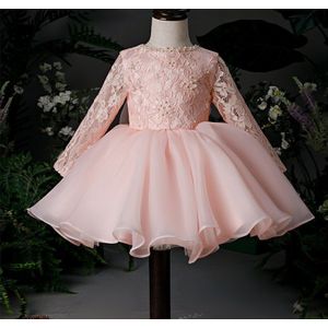 Cute Girl Baby Party Dress Voor 1 Jaar Baby Meisje Verjaardag Jurk Crystal Kralen Tulle Lange Mouwen Peuter Meisje Doop gown