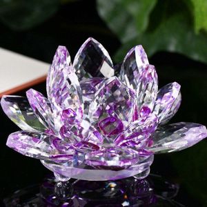 80 mm Feng shui Quartz Crystal Lotus Bloem Ambachten Glazen Presse-papier Ornamenten Beeldjes Thuis Bruiloft Decor Souvenir