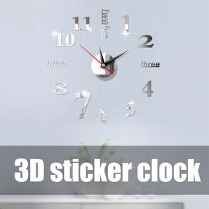 40*40Cm Diy 3D Spiegel Oppervlak Grote Aantal Wandklok Sticker Home Office Decor Spiegel Woonkamer Art Wandklok