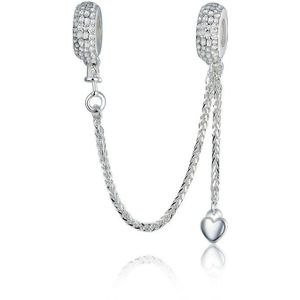 Wostu Koreaanse 925 Sterling Zilveren Hart Safety Chain Charm Bead Fit Originele Armband Sieraden Maken Hanger & Ketting DXC1112