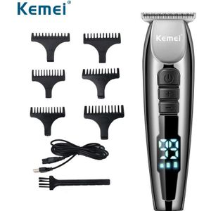 Kemei Lcd Elektrische Tondeuse Professionele Scheerapparaat Baard Kapper 0Mm Haar Snijmachine Usb Oplaadbare 3-Speed Aanpassing