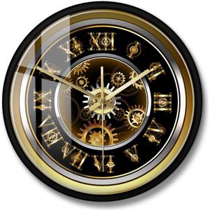 Clockwork Steampunk Stijl Modern Wandklok Voor Slaapkamer Huisinrichting Vintage Romeinse Cijfers Gouden Gear Gedrukt Wandklok