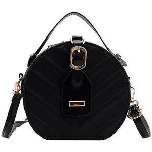 Vintage Kleine Ronde Tas Pu Lederen Handtas Voor Vrouwen Mode Eenvoudige Zwarte Schouder Messenger Bag Dames Mini Tote