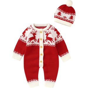 2 Stuks Christmas Baby Kleding Winter Jongens Meisjes Lange Mouw Trui Jumpsuit Met Elanden Print Single-Breasted Gebreide truien