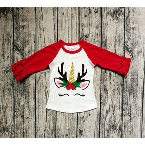 Kerst Eenhoorn T Shirts Kinderen Meisjes Katoen Cing Ruche Xmas Raglan T-shirts Peuter Meisje Winter Kleding Meisjes Top CH004