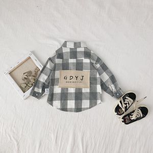 Herfst Jongens Letters Patch Lange Mouwen Plaid Shirts Koreaanse Stijl Katoen Casual Shirt 0-5Y