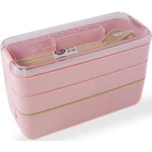 900 ml 3 Lagen Lunch Box Milieuvriendelijke Tarwestro Materiaal Bento Box Microwavable Servies Voedsel Container Lekvrij Lunchbox