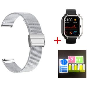 5in1 Smartwatch Accessoires Voor Huami Amazfit Bip Band Roestvrij Stalen Armband Magnetische Voor Amazfit Gts Case Protector Film