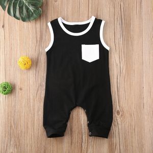 0-18M Pasgeboren Baby Jongens Rompertjes Pocket Solid Mouwloze Katoen Jumpsuits Kleding