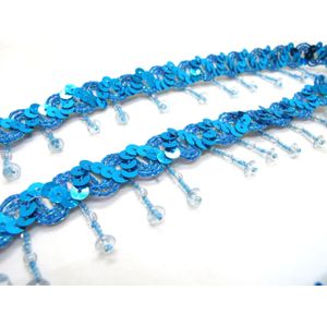 1 1/2 Inch Blue Shiny Glittery Lovertjes Kralen Franjes | Lovertjes Gevlochten Seed Bead Trim | Handgemaakte Lampenkap Thuis decoratieve