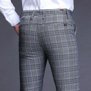 Lente Herfst Mode Mannen Koreaanse Stijl Klassieke Plaid Broek Mid Taille Slim Fit Casual Straight Pak Broek Mannelijke