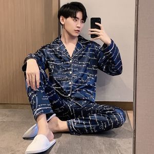 Xizou Mannen Pyjama Sets Zijde Satijn Pijama Turn-Down Kraag Nachtkleding Lange Mouw Lente Nachtkleding Mannelijke 2 Stuks Sets homewear