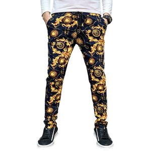 Herfst mannen Casual Elastische taille Broek Bloemen Bloem Print Slim Fit Koord Gesloten Joggers Lange Broek