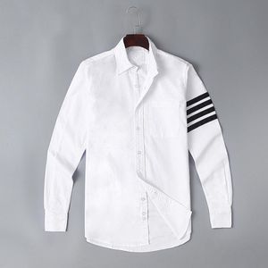 19ss Mannen Oxford Classic Grey Streep Mode Katoen Casual Shirts Shirt Pocket Lange Mouwen Top M 2XL # M49