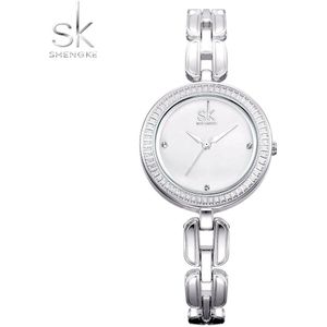 SK Dames Rose Gold Armband Horloges SHENGKE Mode Eenvoudige Vrouwelijke Horloge Quartz Uur Rhinestone Klok Mooie Cadeaus