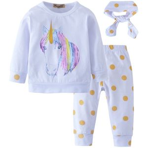 3Pcs Baby Kleding Set Pasgeboren Baby Meisjes Kleding Lange Mouwen eenhoorn T-shirt + Broek + Hoofdband Peuter outfit