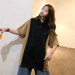 Zwarte Polo Shirt Vrouwen Katoen Casual Losse Abrikoos Shirt Vrouw Zomer Turn-Down Kraag Korte Mouwen Tops Dames Tuniek harajuku