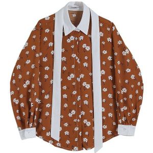 Mannen Bow Tie Lange Mouwen Vintage Casual Losse Shirts Japan Korea Stijl Mannelijke Bloem Print Jurk Shirts Stage Kleding