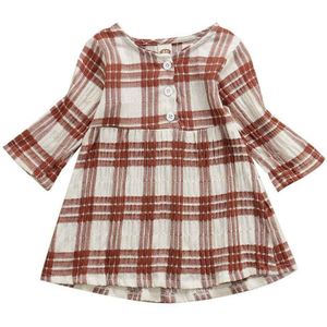 Baby Lente Herfst Kleding Pasgeboren Peuter Baby Girl Kid Populaire Plaid Lange Mouw Jurk Retro Outfit Kleding 1-4Years