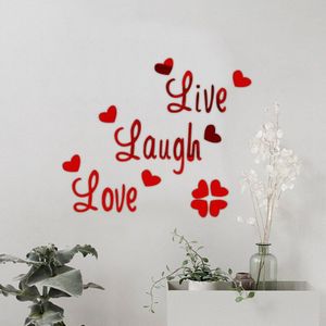 Verwijderbare Live Laugh Love Spiegel Muurstickers Letters En Hart Zelfklevende Acryl Behang Home Decoration Art Mural Decor