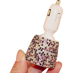 Crystal Rhinestones Dual USB Quick Charge Car Charger For Mobile Phone Ipad Rotate Fast Charging Adapter Purple