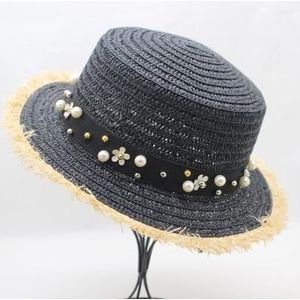 Mooie Platte Top Strohoed Zomer Lente vrouwen Panama Cap leisure Pearl Strand Zon Hoeden Ademend Mode Bloem Meisje hoeden