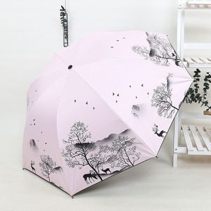 Inkt Schilderij Paraplu Anti-Uv Opvouwbare Paraplu Regen Vrouwen Chinese Stijl Paraplu Winddicht Mode Paraplu Vrouwelijke