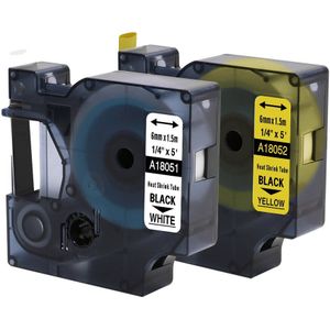 Labelife 2Pcs 18051 18052 Geel/Wit 6 Mm/9 Mm/12 Mm Vervangen Voor Dymo Draad marker Rhino Krimpkous Buizen Tape Cassette S0718270