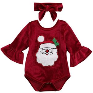 0-24M Kerst Baby Meisje Romper Pasgeboren Peuter Meisje Cartoon Santa Rode Jumpsuit Lange Mouwen Ruches Xmas Baby meisje Kostuums