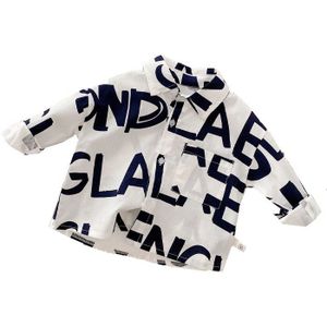 2022 Koreaanse Stijl Lente Kinderen Jongen Shirts Wit Turn-Down Kraag Blauwe Brief Lange Mouwen Blouse Kinderen Casual kleding E344