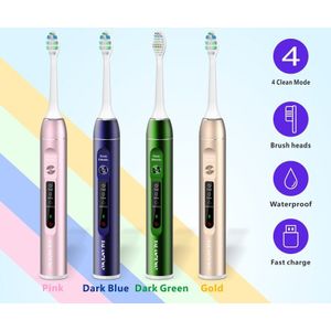 Aluminium Oplaadbare Sonische Elektrische Tandenborstel Met Vervangende Opzetborstels 4 Modi Wasbare Whitening Volwassen IPX7