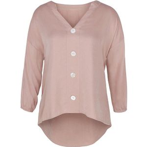 Benuynffy Schouder Knop Voor Gebogen Zoom Vrouwen Blouse Shirt Herfst V Hals Effen Office Dames Casual Hoge Lage Tops