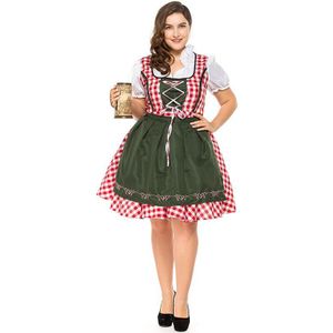 Rode Plaid Dirndl Jurk Traditionele Duitse Beierse Bier Maid Kostuum Oktoberfest Meisje Feestjurk Plus Size S-6XL